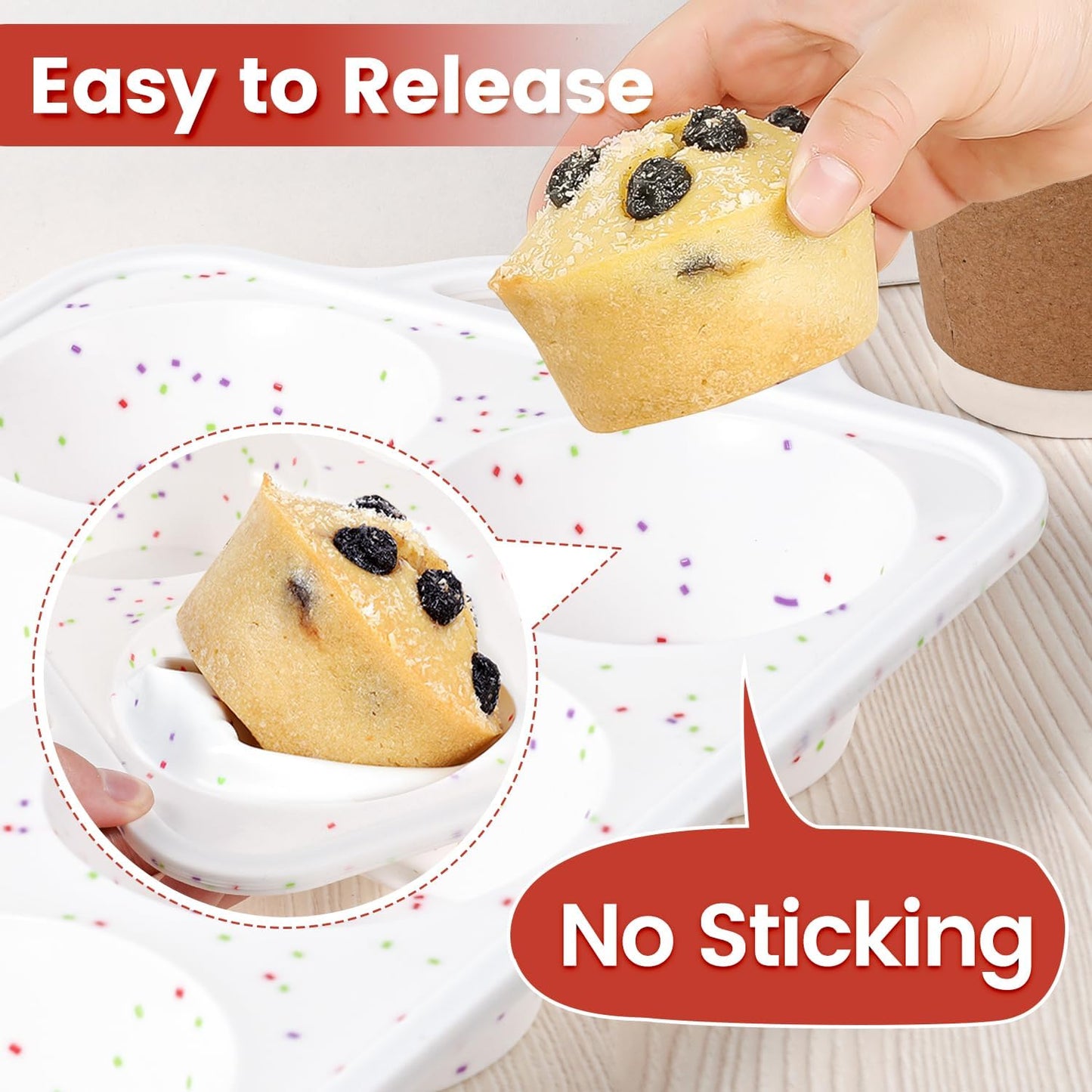 CAKETIME Large Muffin Pan Jumbo with Metal Frame 3.5 Inch Silicone Muffin Pan Nonstick 6 Cups for Baking Jumbo Muffin, Frittatas, Jumbo 1 Pack