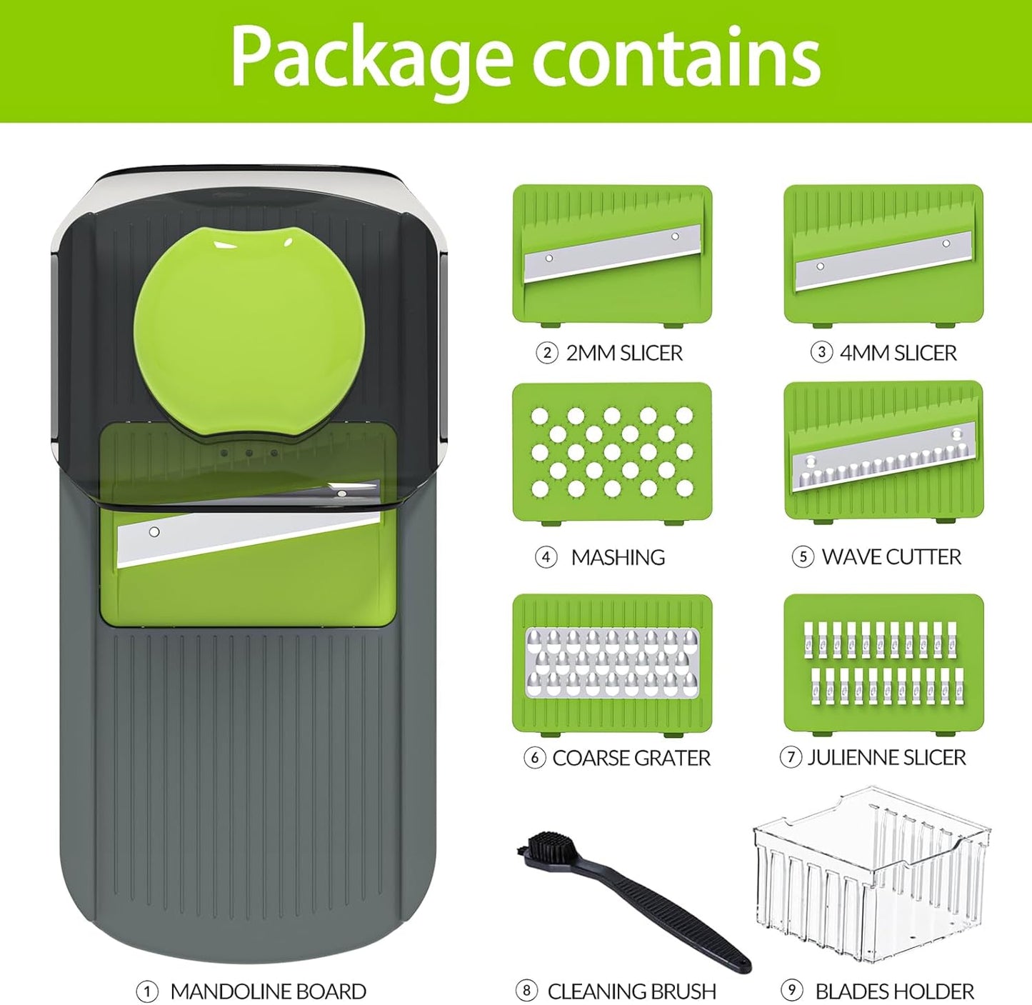 Cambom Mandoline Slicer Vegetable Slicer With 2 L Container for Potatoes, Tomatoes, Cucumbers, Carrots With 10 Blades White