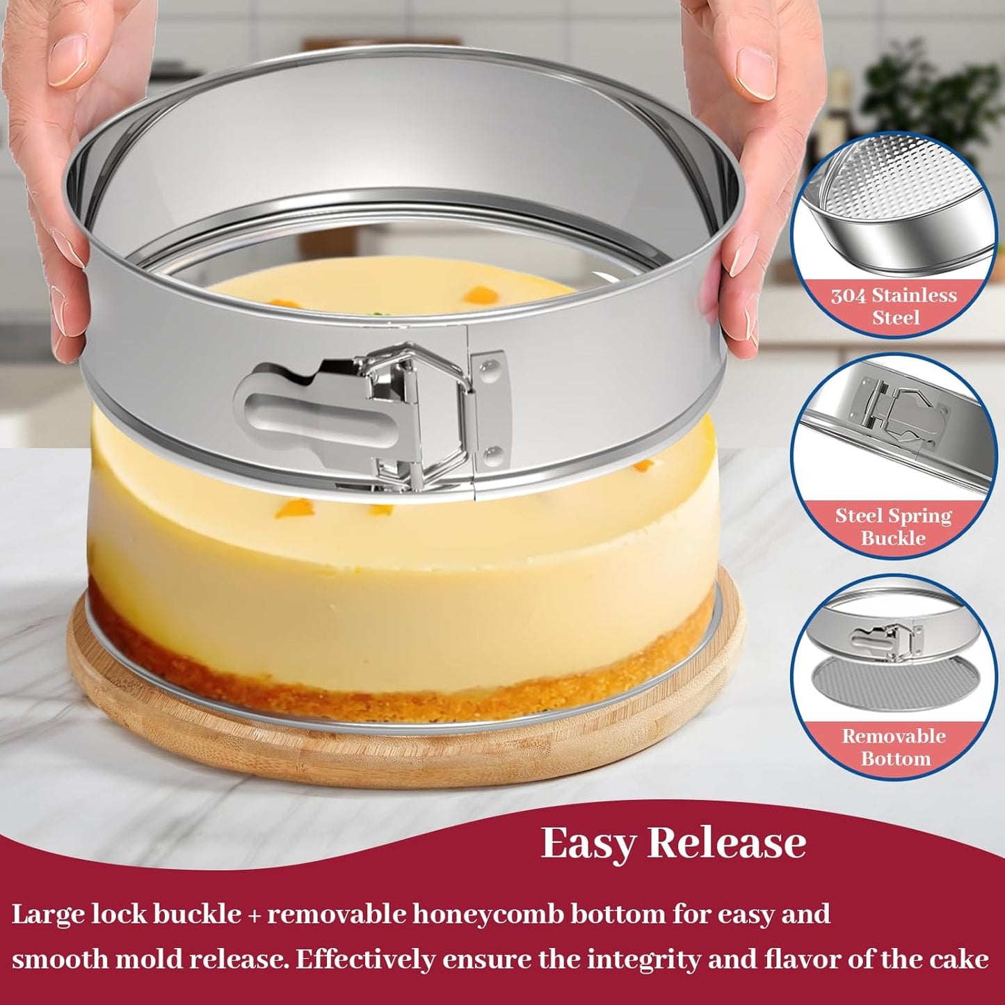 9 Inch Springform Pan 304 Stainless Steel Nonstick Leakproof Springform Cake Pan with Removable Bottom, Round Spring Form Cheesecake Pans