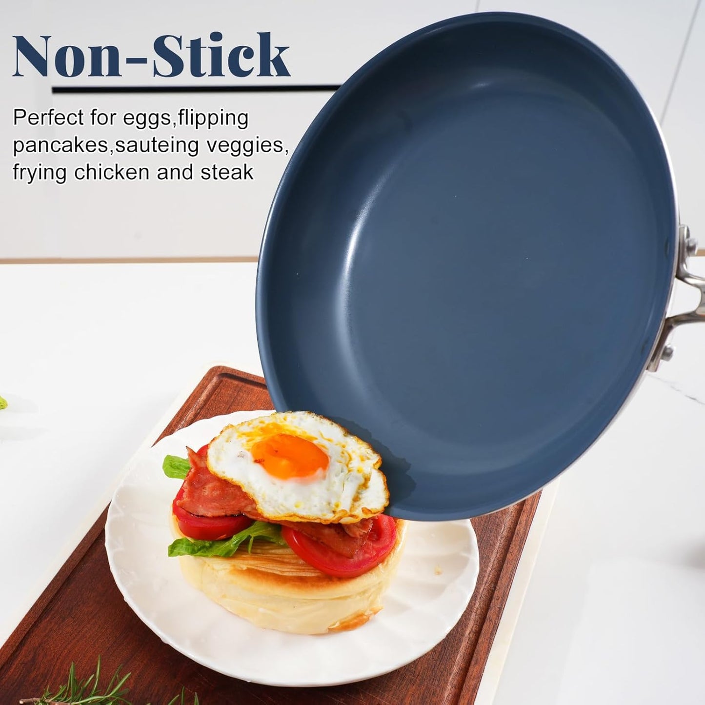 Stainless Steel Nonstick Frying Pan,8 Inch Healthy Non Toxic Ceramic Coating Cookware Works on Induction, Electric Stove and Gas Cooktops,PTFE PFAS PFOA Free Skillet,Dishwasher&Oven Safe