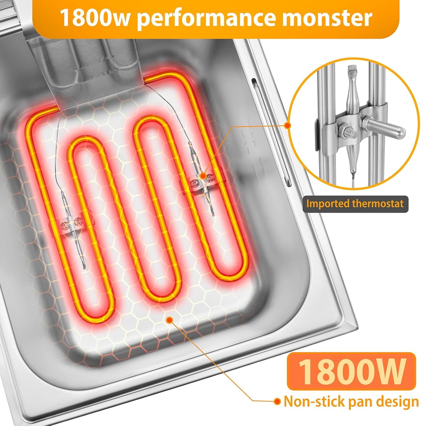 Deep Fryer With Basket 9L/9.5QT Home Use Small Deep Fryer 1800W Commercial Deep Fryers For Kitchens And Dining Rooms With Thermostat Stainless Steels 120V