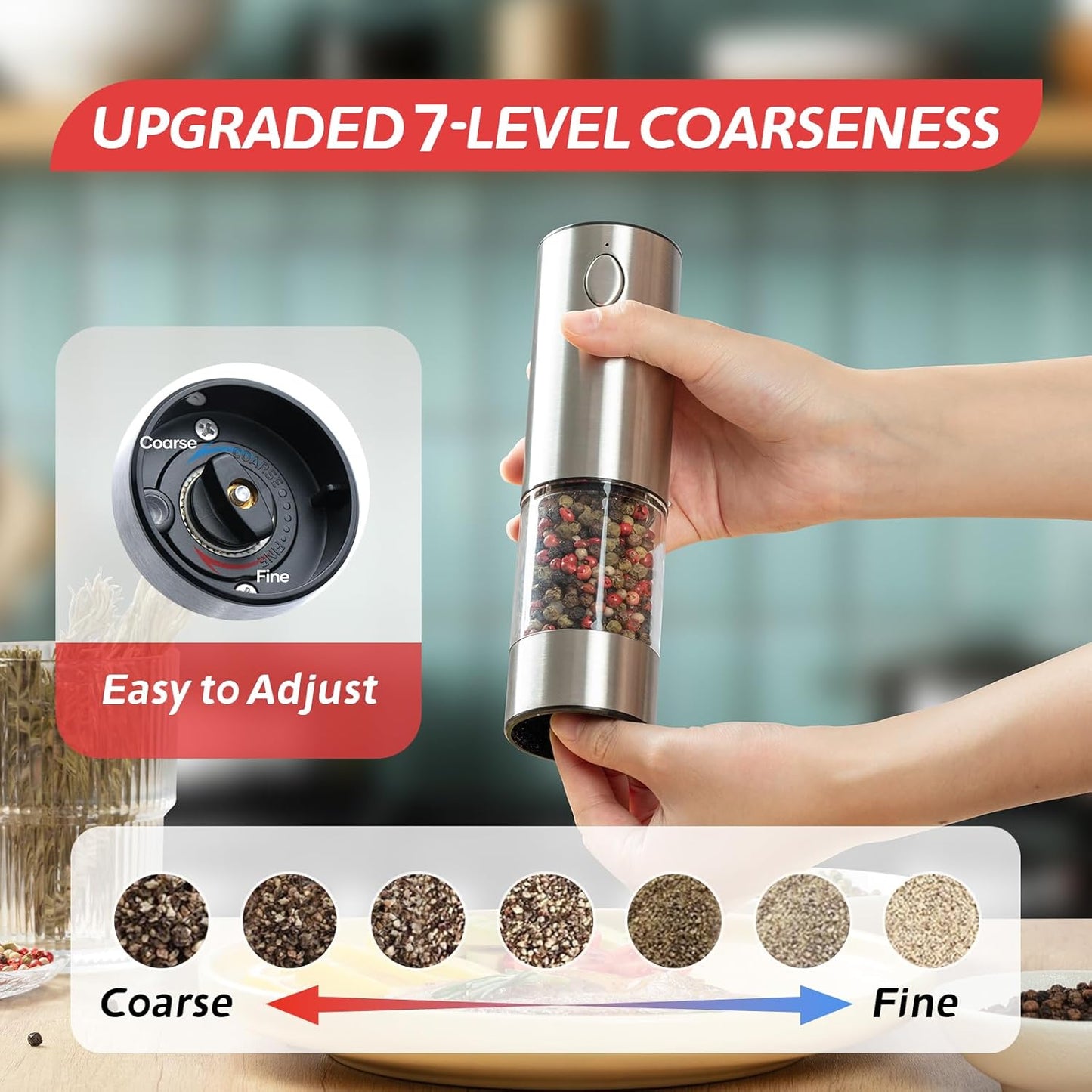 Electric Salt & Pepper Grinder Set (2 Pack) – USB Rechargeable, Adjustable Coarseness, One-Handed Operation with LED Light – Automatic Spice Mill Shaker for Kitchen, Dining, or Camping