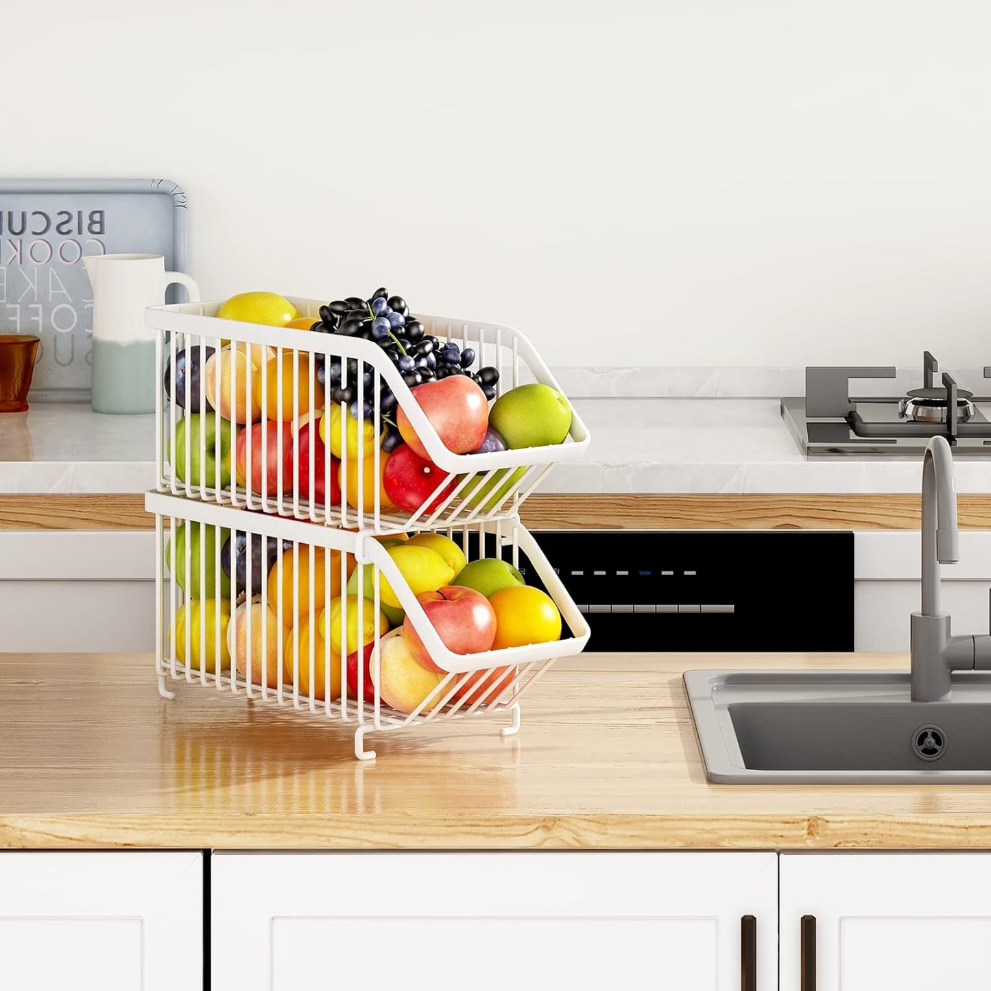 GILLAS 4 Pack Stackable Soda Can Organizer for Refrigerator, Can Holder Dispenser, Canned Food Storage Rack for Fridge, Kitchen, Countertops, Cabinets, White