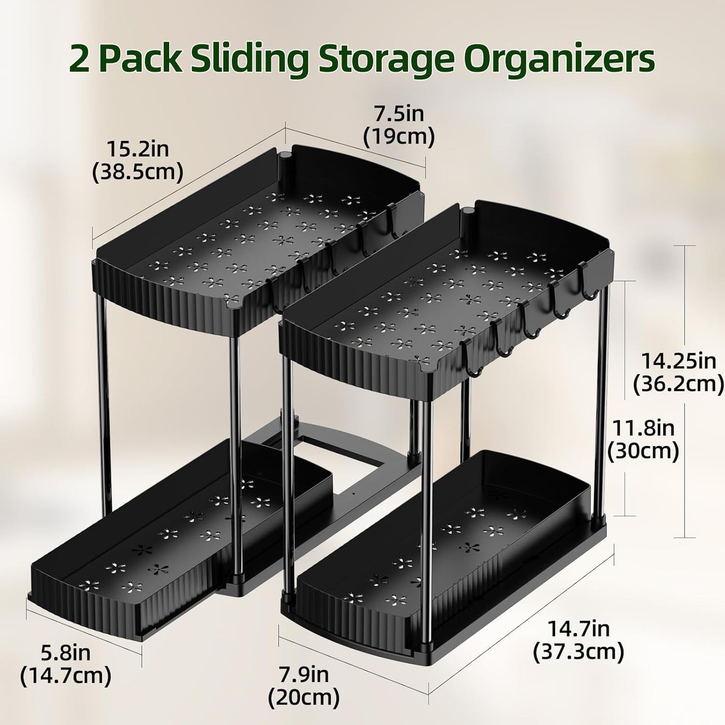2 Pack Under Sink Organizer, Multi-Purpose Pull Out Cabinet Organizer and Storage for Bathroom & Kitchen, 2 Tier Sliding Cabinet Organizer Drawer