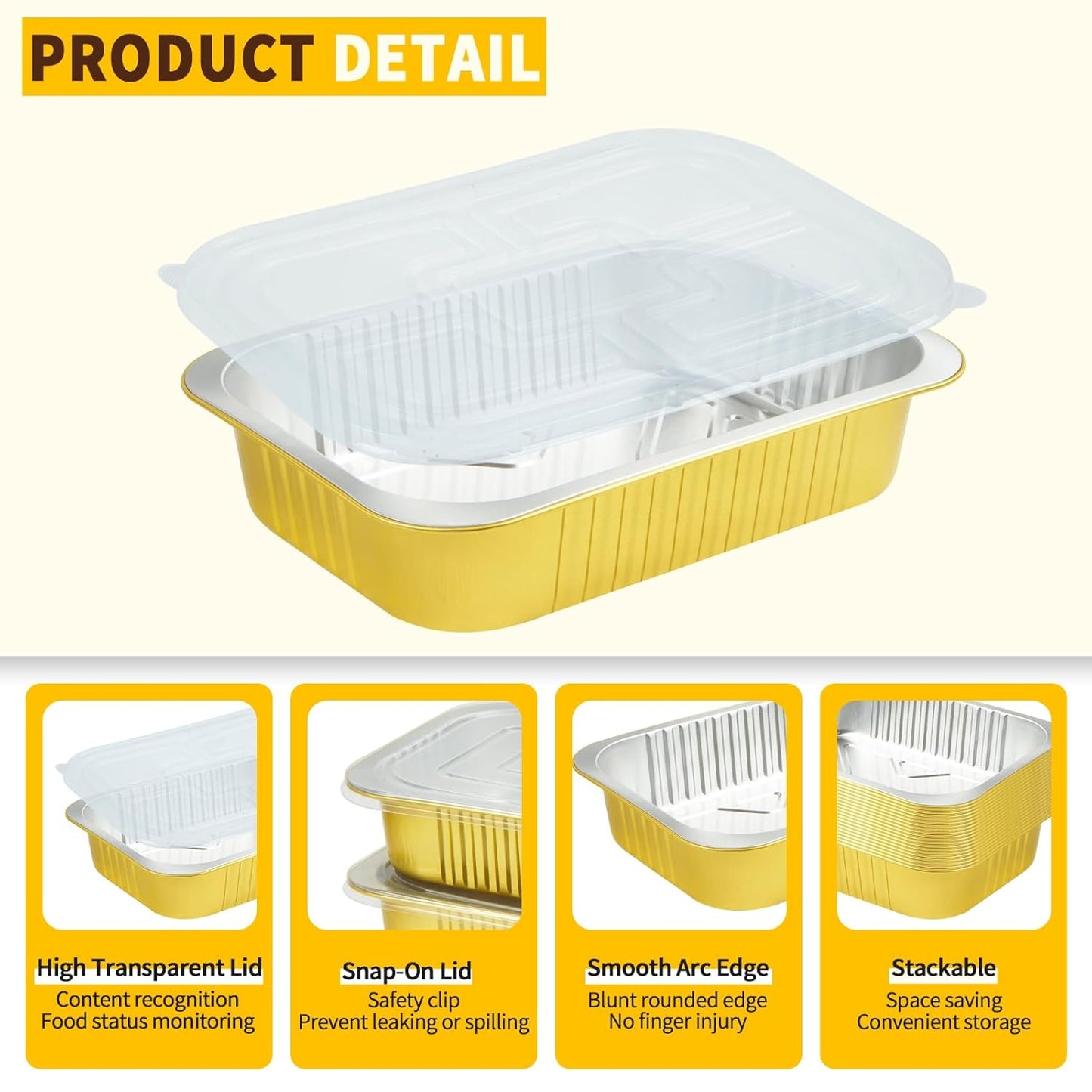 20 Pack 11"×8" Aluminum Pans with Lids Heavy Duty 5 LB Capacity Foil Food Containers with Lid, Disposable Tin Foil Pans with Lids for Baking, Meal Prep, Freezer, Heating and Takeout