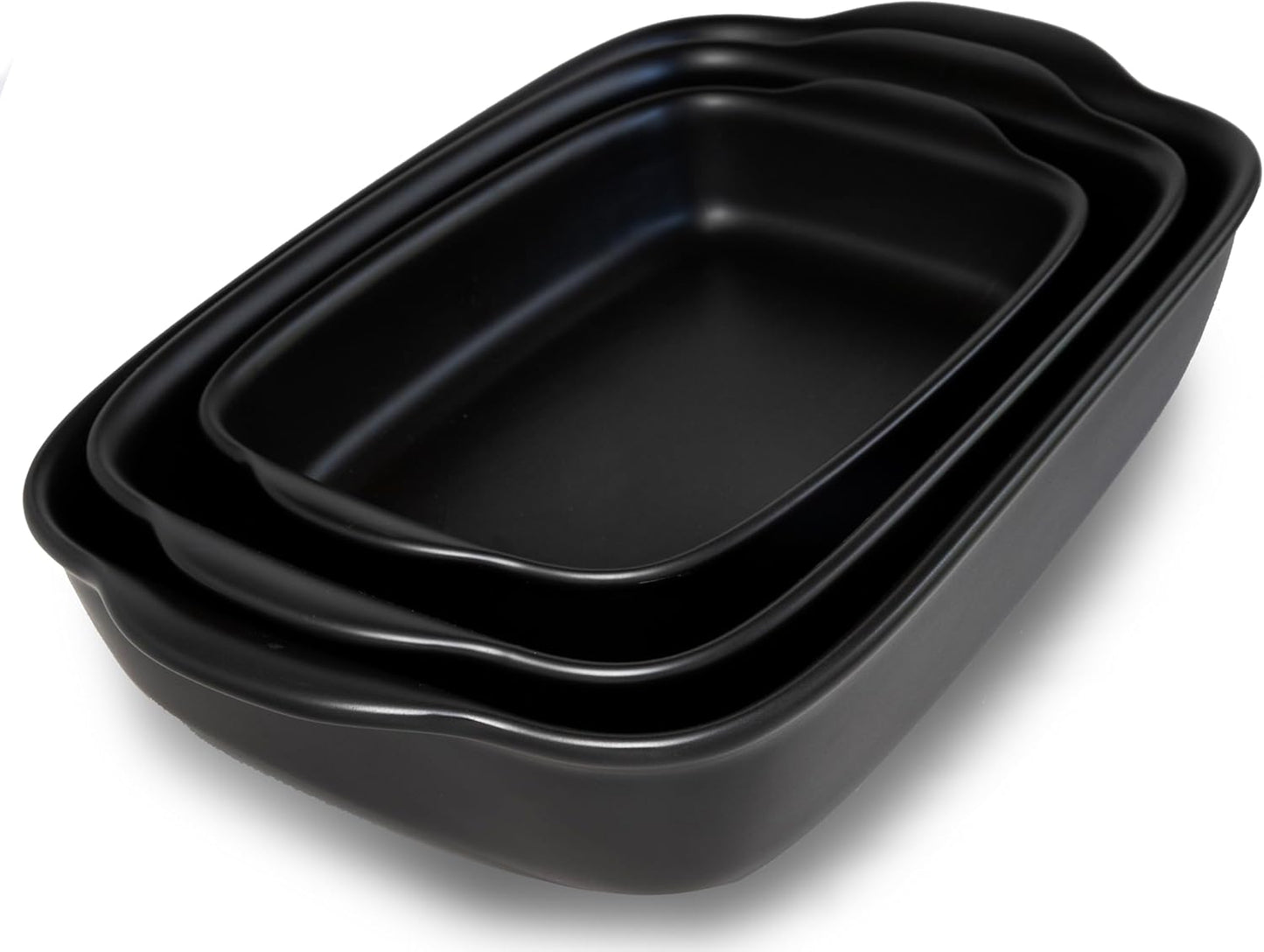 Saffron & Sage Casserole Dish Set of 3 - Baking Dishes for Oven, Contemporary Black Ceramic Baking Dish Set, Heavy Duty Bakeware, Up to 500° High Heat Resistant, Dishwasher, Freezer and Food Safe