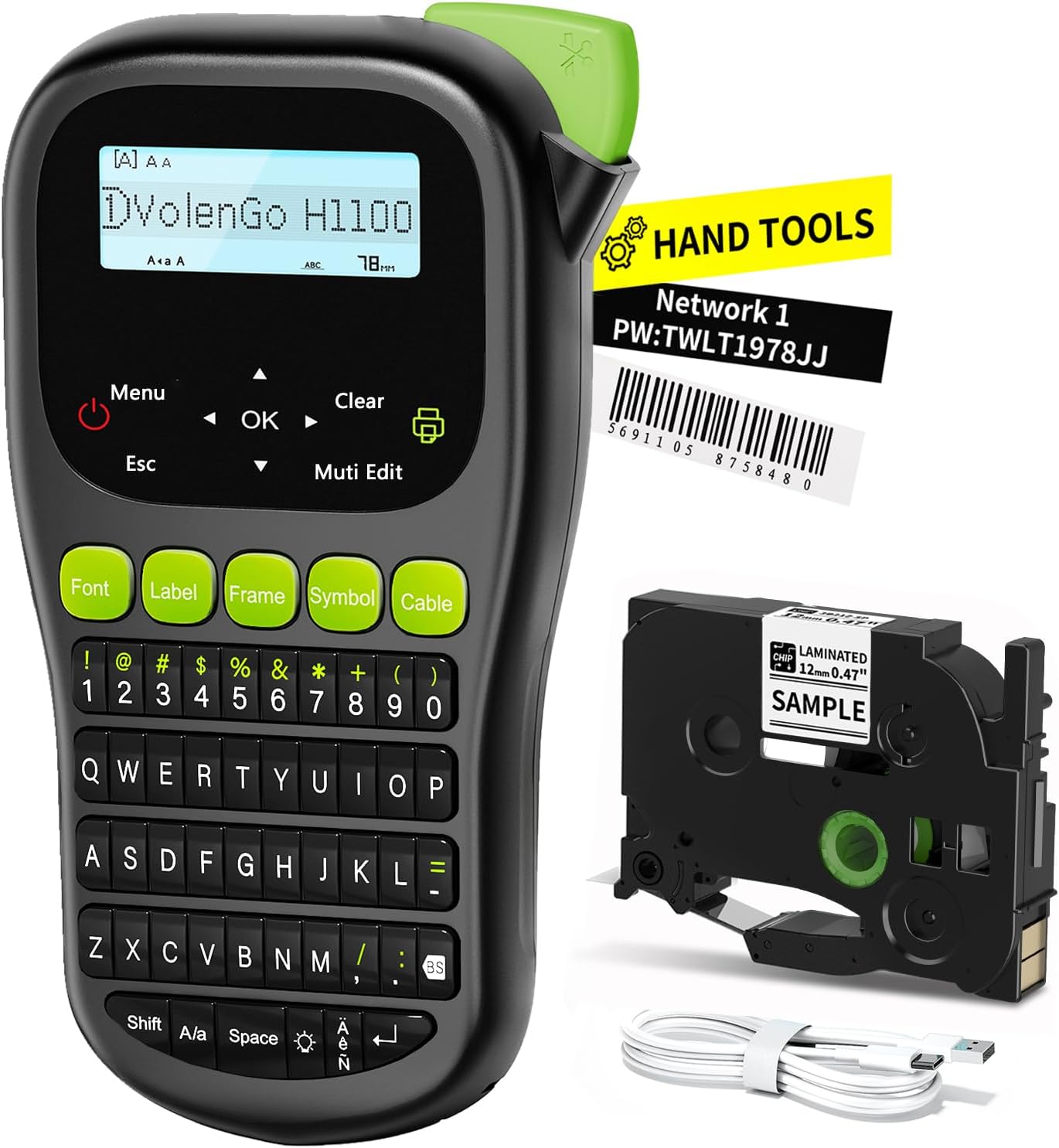 Label Maker Waterproof-Labels, Wire Cable Label Maker, Labeler Machine with Tapes Laminated, H1100 Handheld Labeling Maker with Backlit-LCD & One-Touch Key, Home Industrial Office Organization