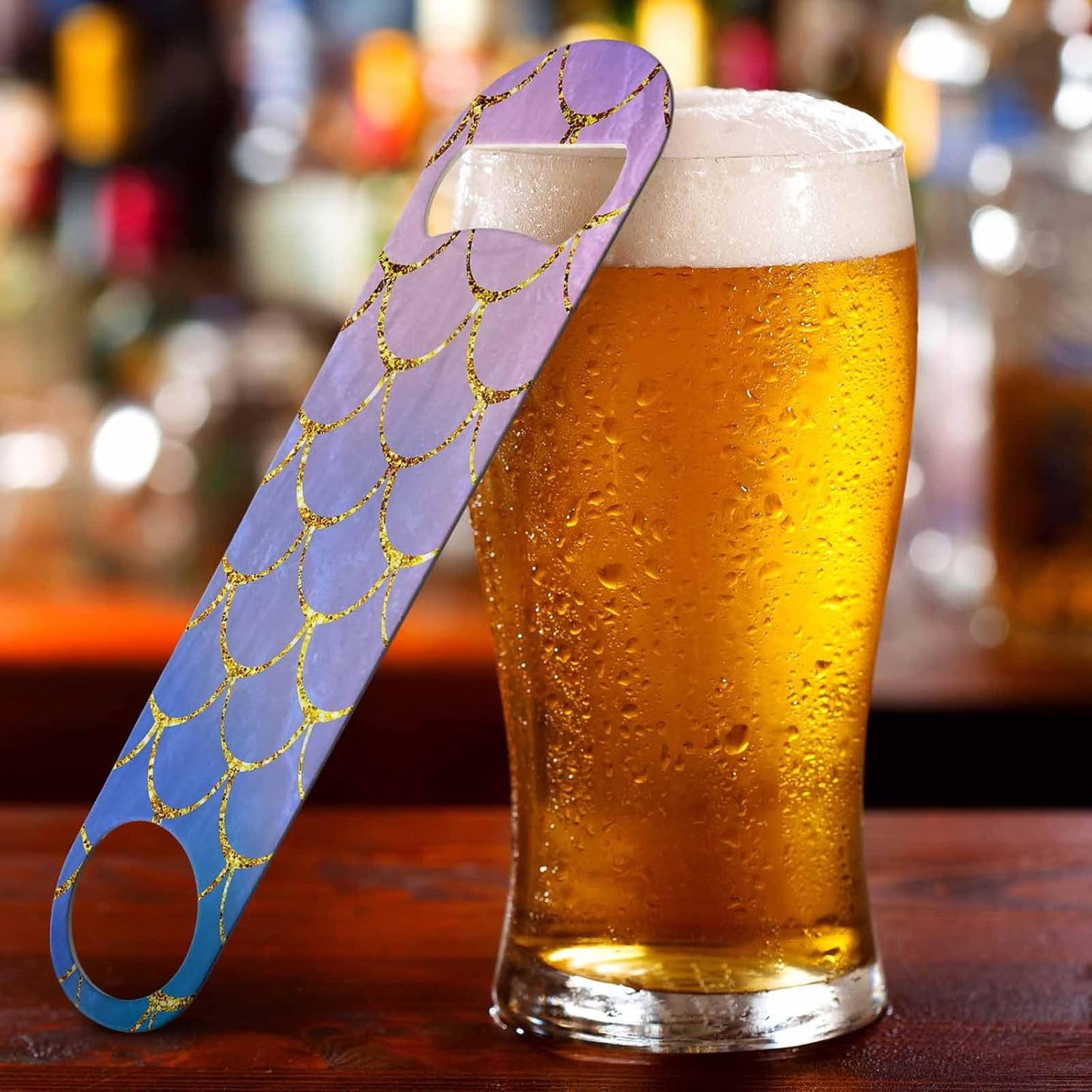 Mermaid Fish Scales Stainless Steel Bottle Opener Blue Pink Purple Gold Stitching Hand Painted Flat Beer Bottle Opener Keychain for Home Kitchen Bar Restaurant Party Birthday Gift