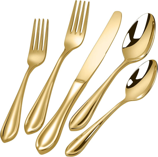 20-Pieces 18/10 Stainless Steel Silverware Set, Gold Stainless Steel Flatware for 4, Heavy Duty Silverware, Dishwasher Safe, Ideal for Gift