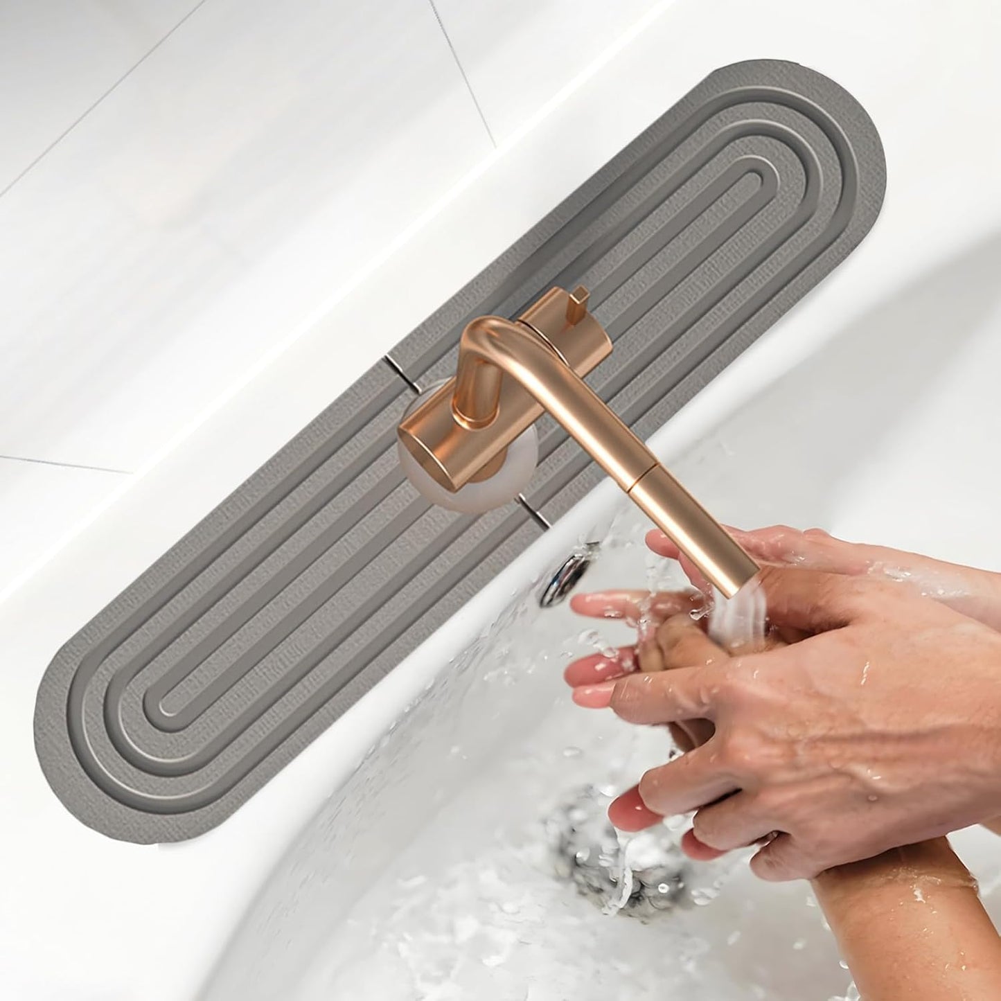 Faucet Mat for Kitchen Sink, Diatomite Super Absorbent Fast Drying Stone Sink Tray for Bathroom Kitchen Sink Splash Guard(Round Grey,23.6x3.9in)