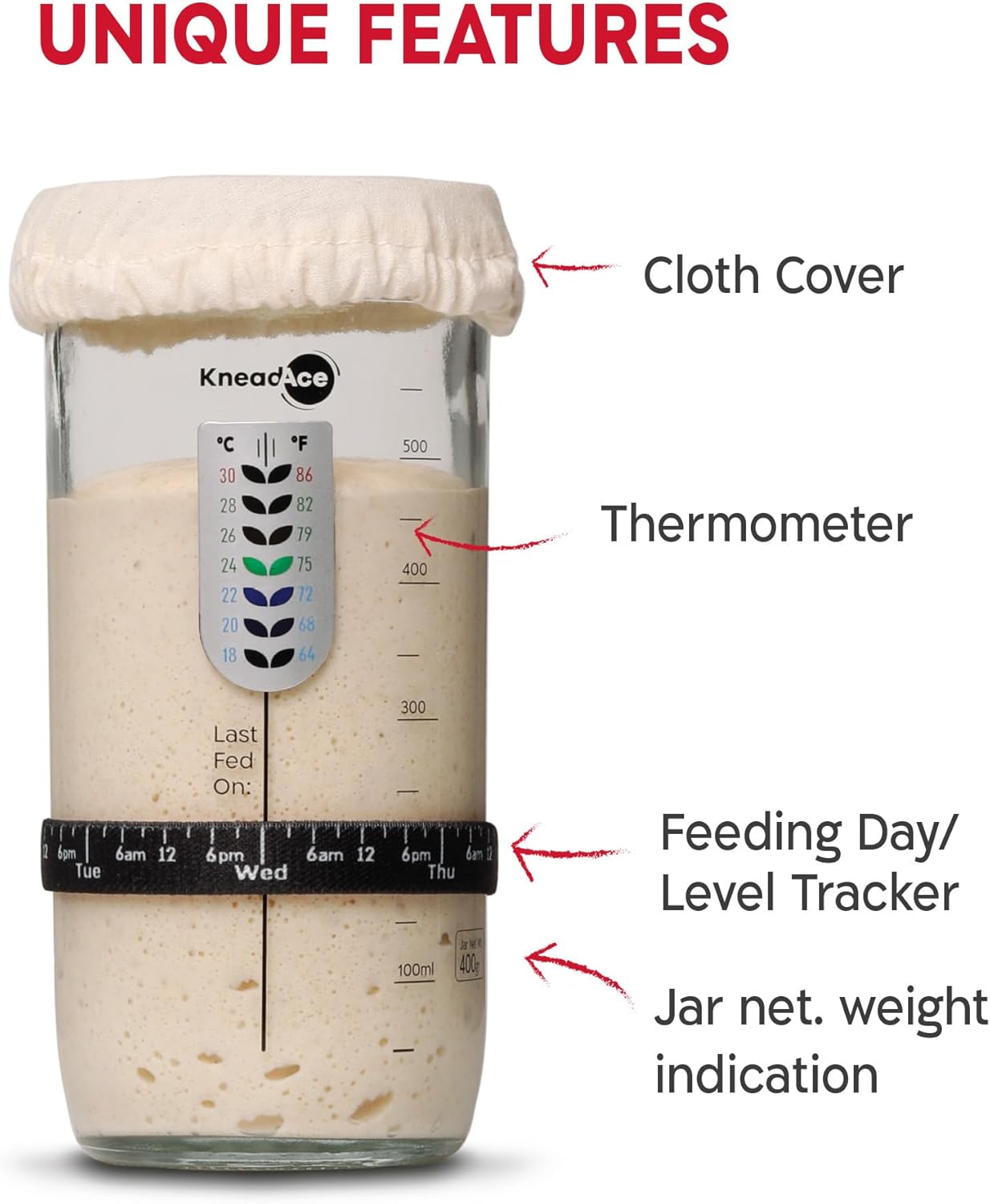 KneadAce Sourdough Starter Kit – 24oz Starter Jar, 2 Cotton Rope Banneton Proofing Baskets, Magnetic Bread Lame for Scoring – Gift for Bakers & Complete Sourdough Bread Baking Set