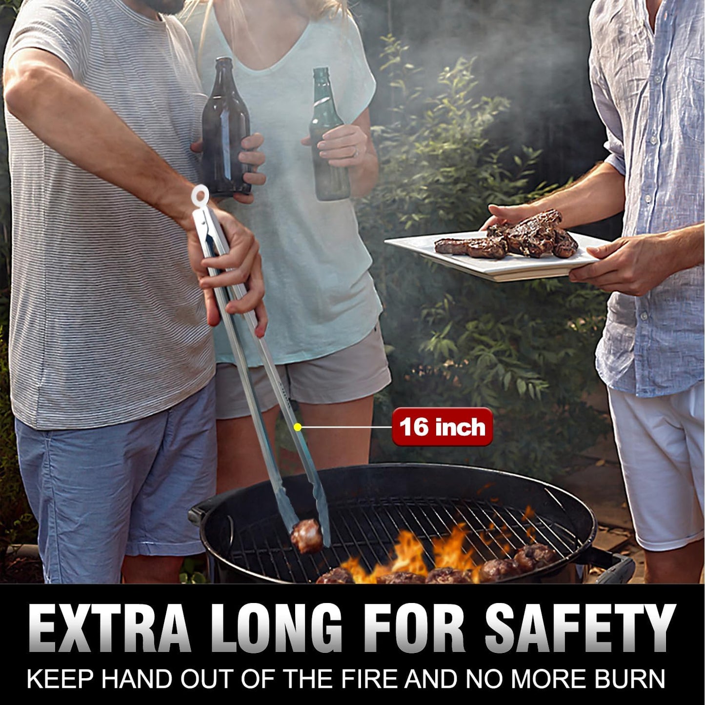 Tong for cooking, Walfos kitchen tongs set of 2 - Heat Resistant 600℉, Heavy Duty Locking Metal cooking Tongs, Stainless Steel BBQ Grilling,(All Metal 12in+16in)