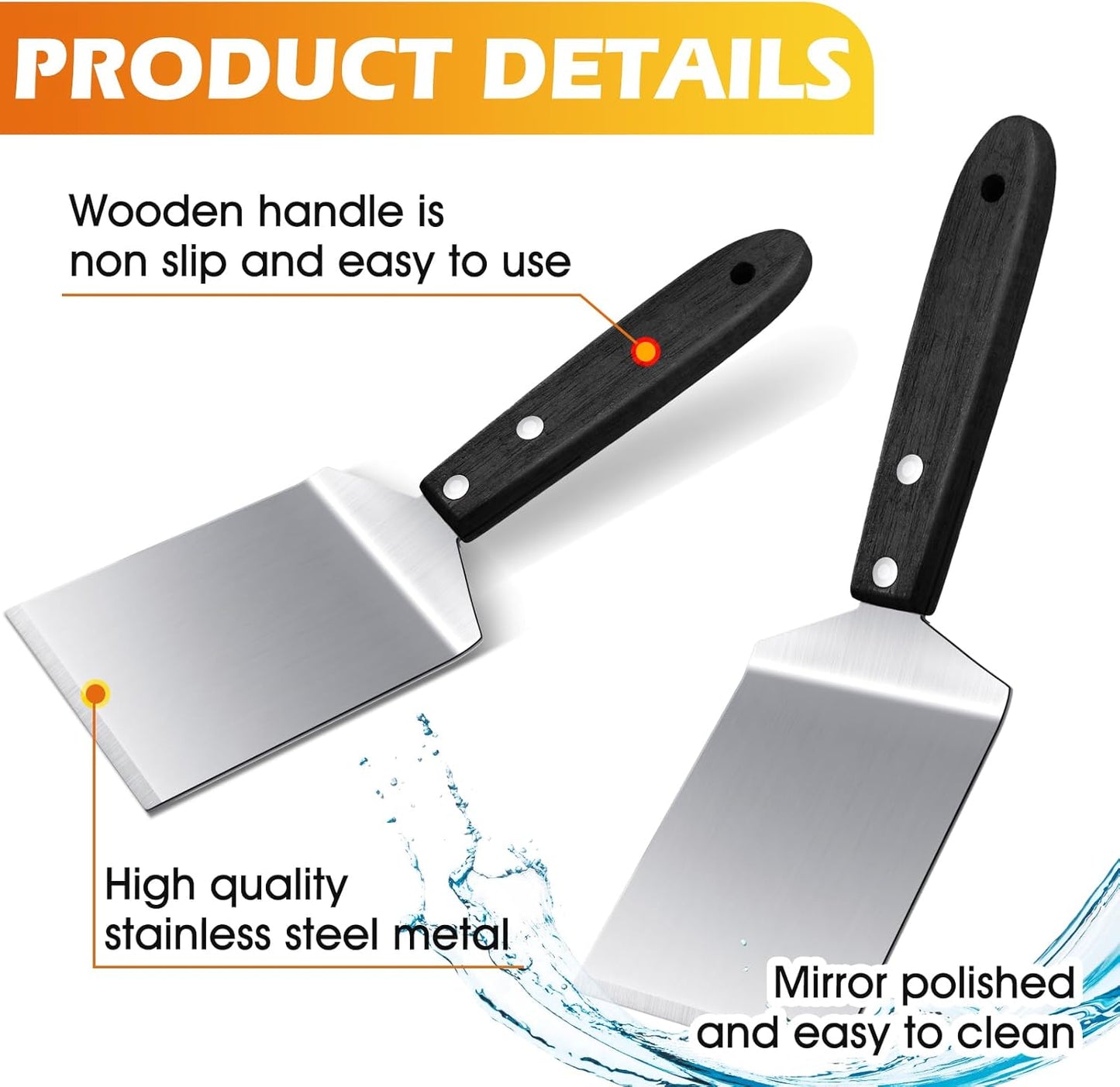 BBTO 20 Pcs Small Brownie Cookie Pizza Spatula Pie Server Stainless Steel Cake Serving Spatula Baking Triangular Spade Wood Handle Shovel for Desserts Pizza Pie Cake Biscuit (Black)