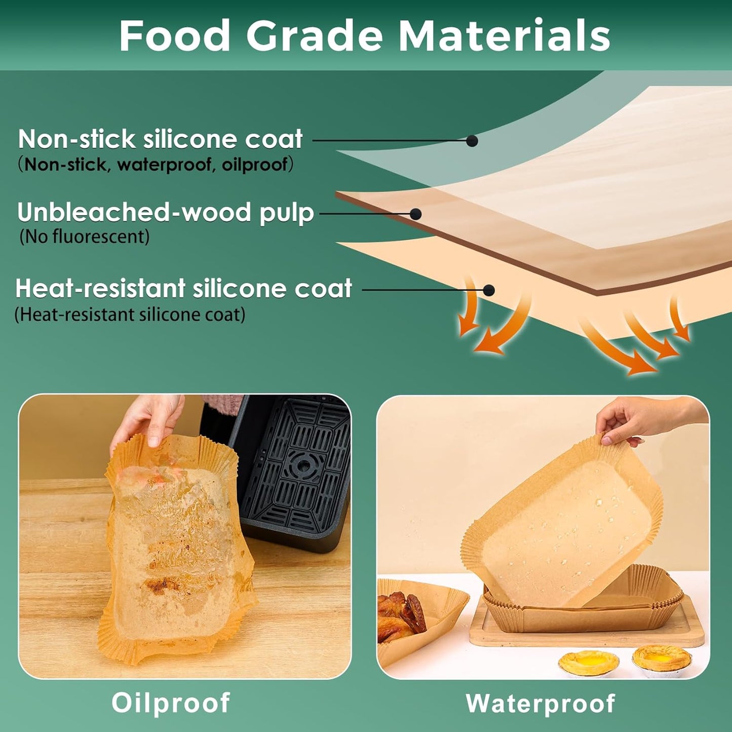 Air Fryer Liners Disposable for Dual Basket, 250Pcs 8x5.5 Inch Rectangular Parchment Paper for Ninja DZ201 DZ401, Chefman/COSORI 2-Basket Air Fryer, Oil Proof Baking Paper Sheets by Vailnd