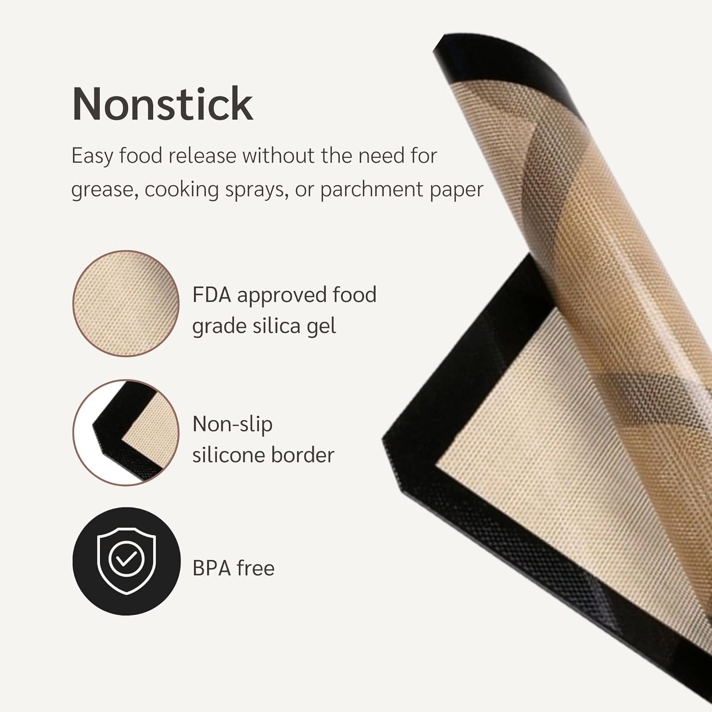 NonStick Baking Mats for 15 inch Sheets 2-Pack | Silicone Nonstick Baking Mats 10 x 15 inches | Cookie Sheet Mat 10x15 | | Silicon Mats 15x10 in