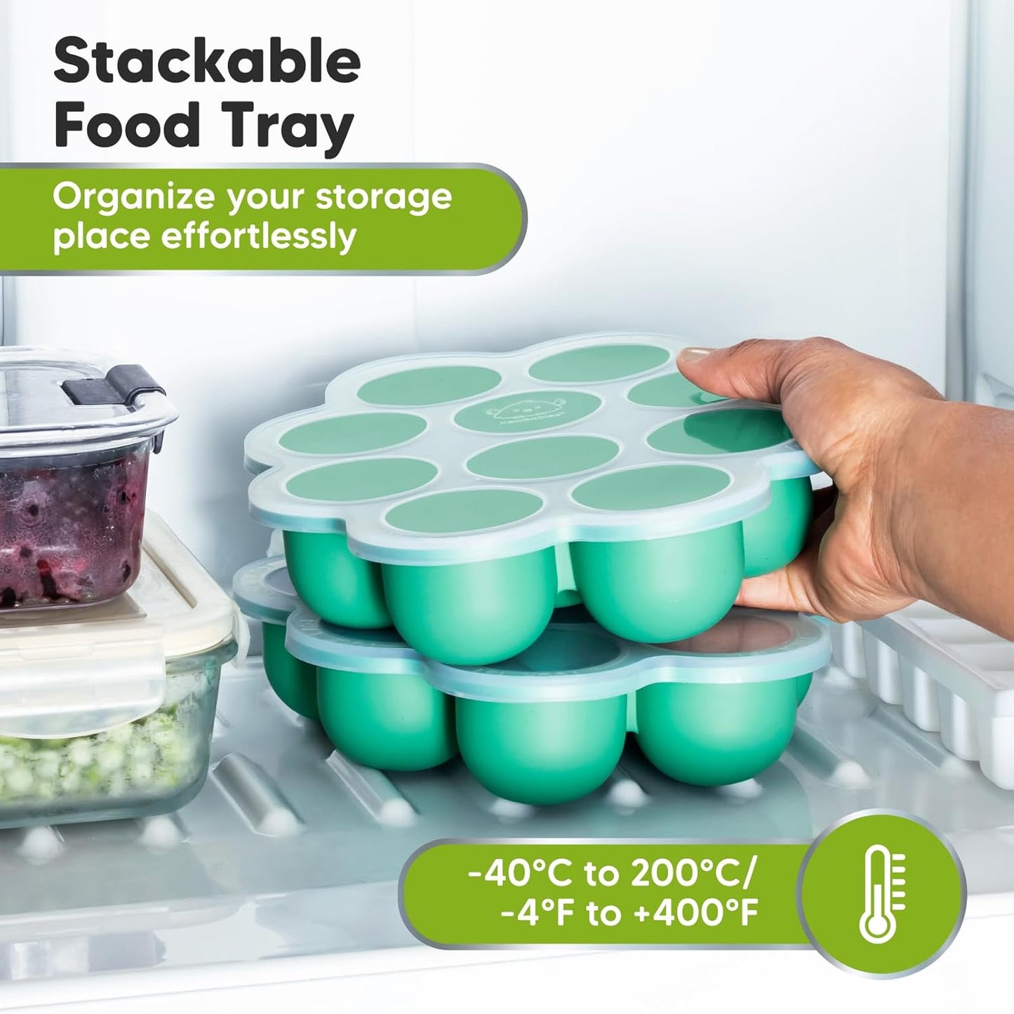 KeaBabies Silicone Food Freezer Trays with Lid, 2oz x 10 Pods Baby Food Storage Containers, Easy Puree Meal Prep, Breast Milk Silicone Freezer Molds, Dishwasher,Microwave Safe,BPA-Free(Alpine Green)