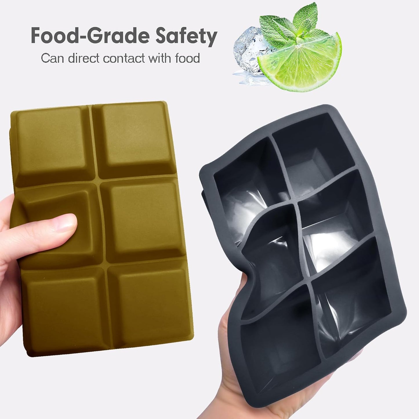 Silicone Ice Cube Trays with Lids,Large Square Ice Cube Molds for Freezer, Whiskey, Cocktail, Stackable Flexible and Reusable & Easy Release BPA Free (2 Pack&Dark Gray and Army green)