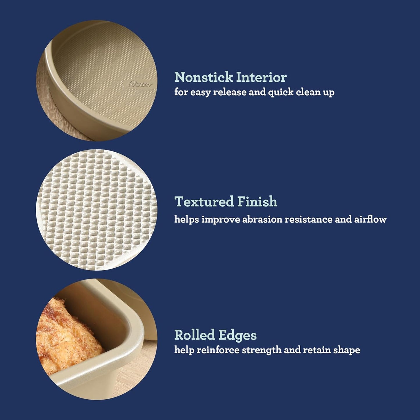 Oster Verlice 5 Piece Carbon Steel Baking Pans Bakeware Set W/Premium PFA Free Nonstick - Champagne Gold