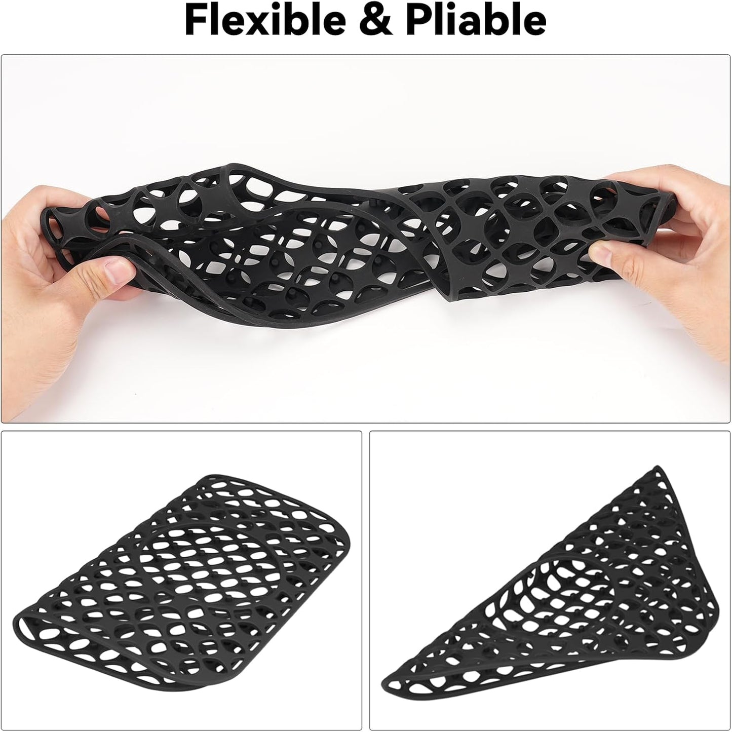 TOOVEM Sink Protectors for Kitchen Sink, Kitchen Stainless Ceramic, Folding Non-slip Mat, Heat Resistant Silicone Mat 1 Pcs, Black, 13.58 ''x 11.6 '' Rear Drain