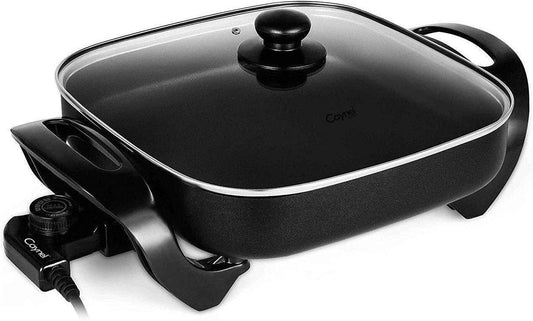 Caynel 12 x 12 Inch Nonstick Ceramic Electric Skillet with Glass Lid, Aluminum Body, 1400-Watts, Adjustable Temperature Controller Goes Up to 460 Degrees for Fry, Bake, Steam or Simmer, Easy to Clean