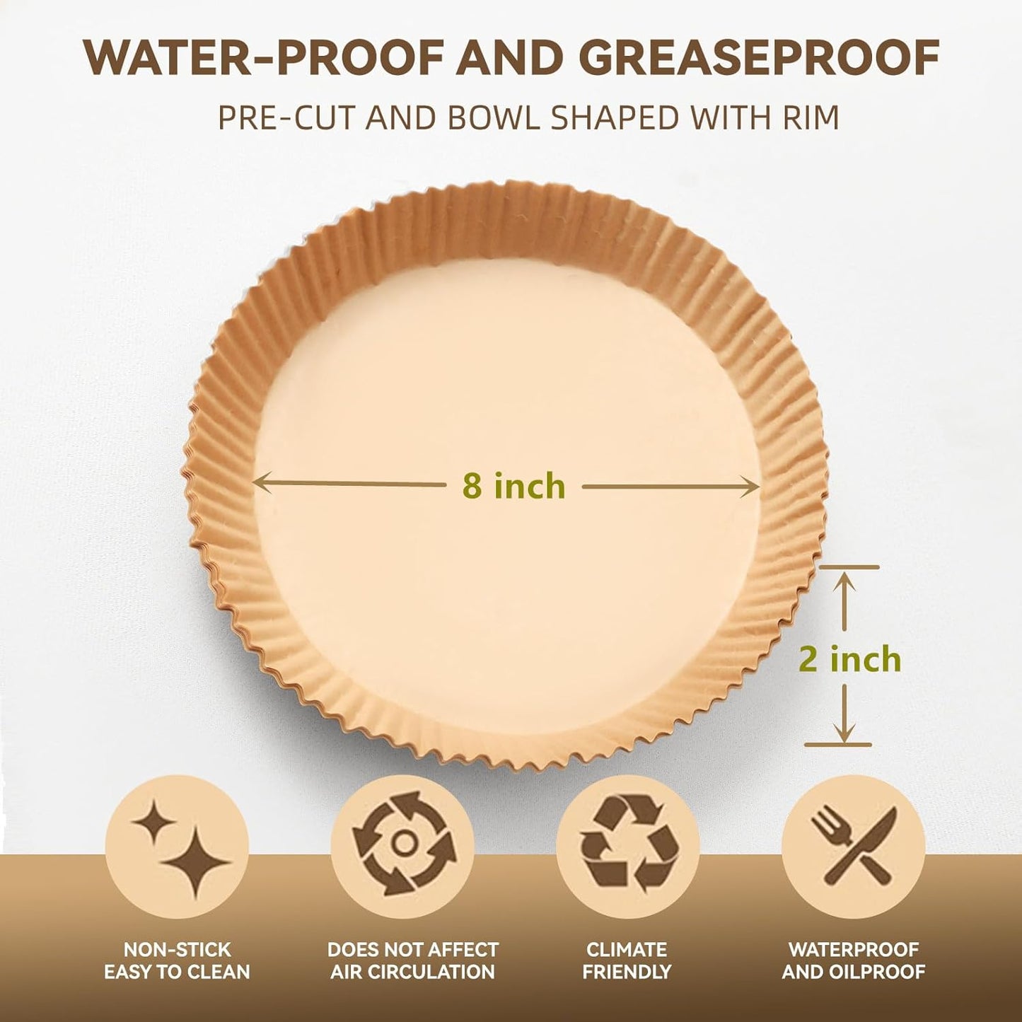 125Pcs 8 inch Round Disposable Air Fryer Parchment Liners-Non-Stick Parchment Sheets for Air Fryer Basket Microwave – Oil-proof, Water-proof, Effortless Cleanup for Baking