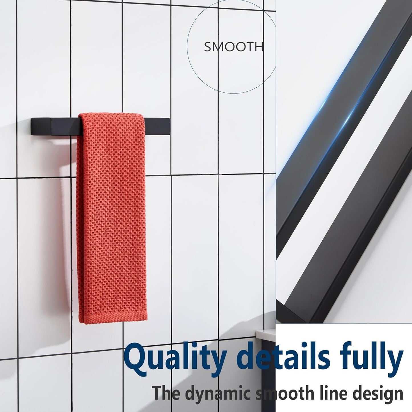 KOKOSIRI Towel Rings Matte Black Hand Towel Bar Holder 9-Inch Kitchen Rack Stainless Steel for Bathroom Hardware Wall Mounted, 2 Pack B4008BK-L9-P2