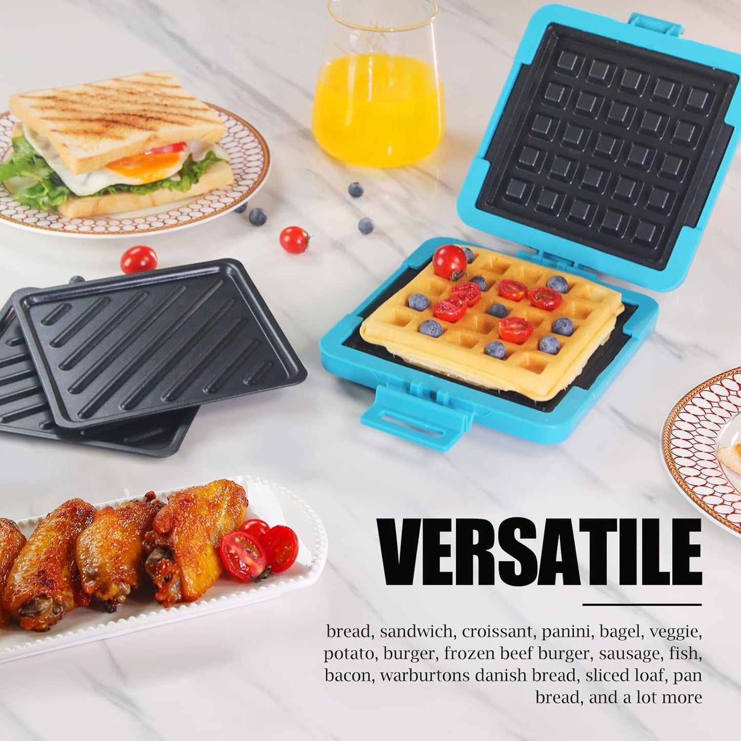 Toaster,Microwave Toaster, Sandwich Maker, Waffle Maker, Panini Maker, Dishwasher Safe,NO Electricity,Wireless,Time Saving,Fast (Blue, Microwave Sandwich and Waffle Maker)