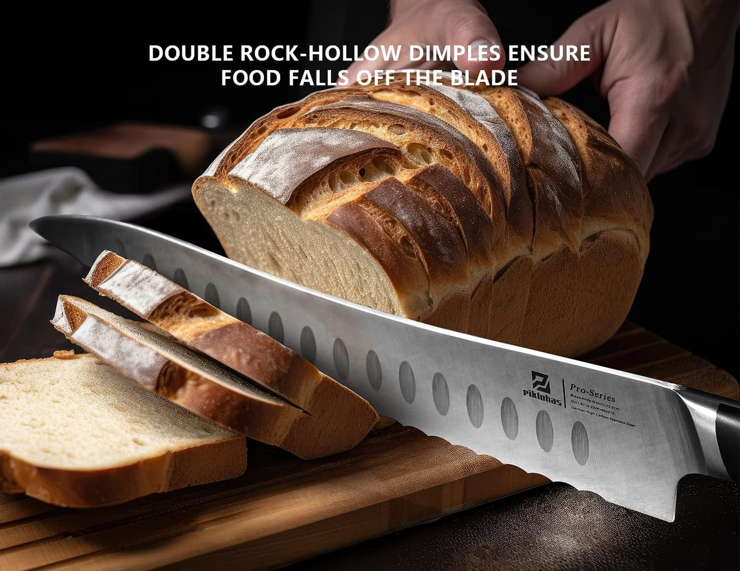 Resharpenable Bread Knife, 8 Inch Multifunction Serrated Knife, German HC Stainless Steel Bread Cutting Knife with Innovative Wavy Edge for Efficient Slicing, Razor Sharp for Homemade Bread