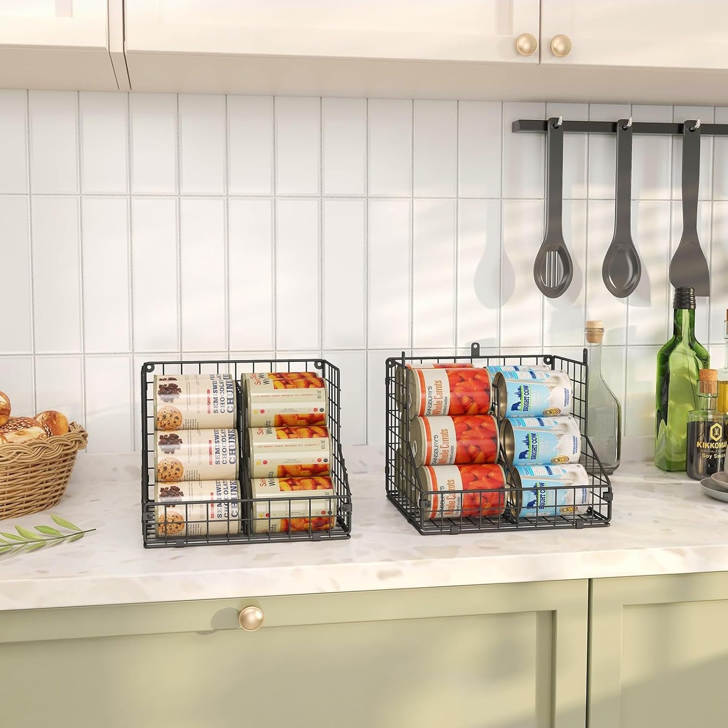 4 Pack Stackable Can Organizer for Pantry with Adjustable Dividers, Soda Can Organizer, Can Storage Dispenser Holds up to 56 Cans, Metal Wire Baskets Can Holder for Kitchen Cabinet Pantry