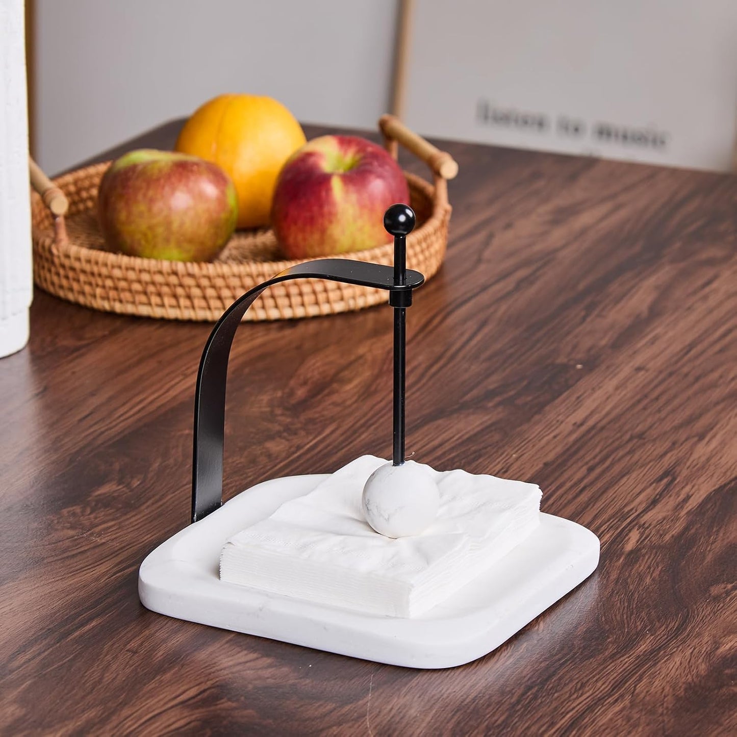 White Marble Napkin Holder - Decorative Square Paper Napkin & Towel Holder for Kitchen, Restaurant, Bathroom - Durable Resin Table Organizer - Stylish Home Gift