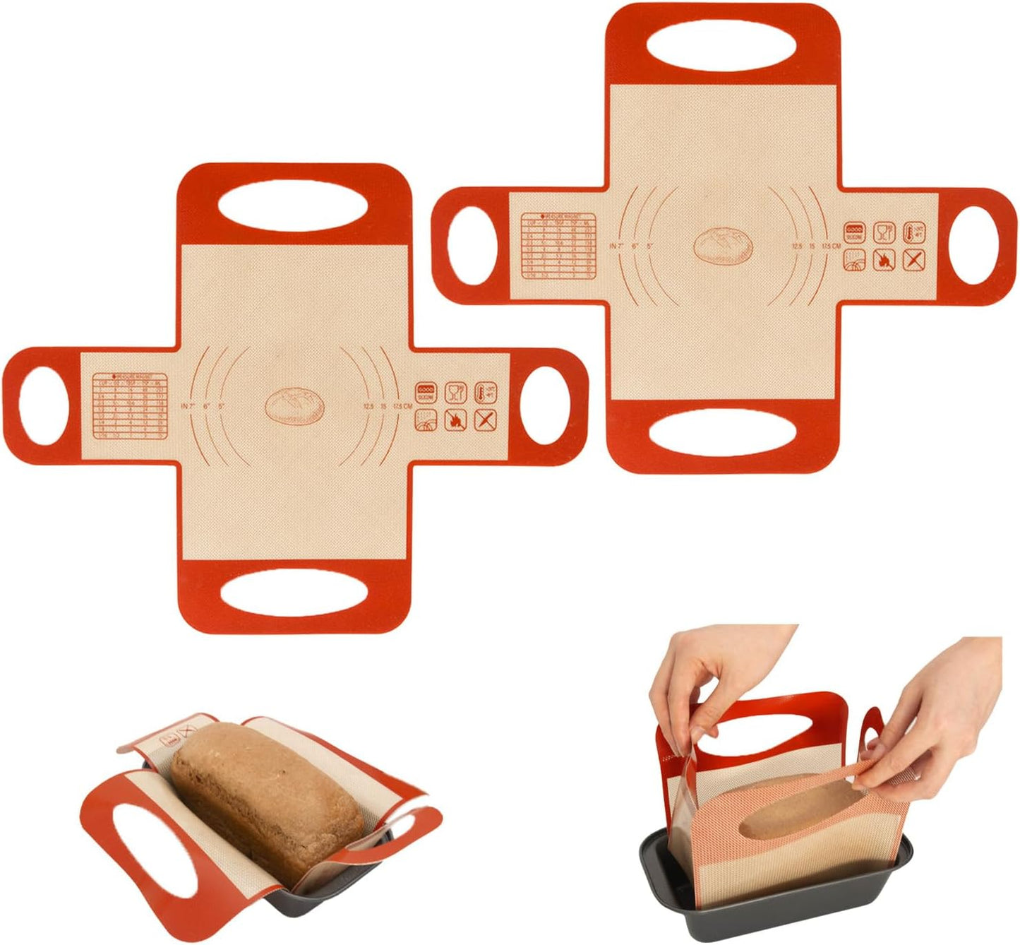 Silicone Bread Loaf Pan Liners, 2 PCS Non-Stick & Easy Clean Reusable Silicone Bread Sling with 4 Handles, Loaf Pan Lifter Liner, for 9.5 x 5 inch Loaf Pan