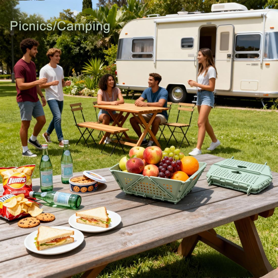 2 Pcs Collapsible Colanders Foldable Strainers - Kitchen & Camping Basket for Fruits, Pasta, Vegetables, Berries - Space Saving, Stackable Storage, Picnic Essentials
