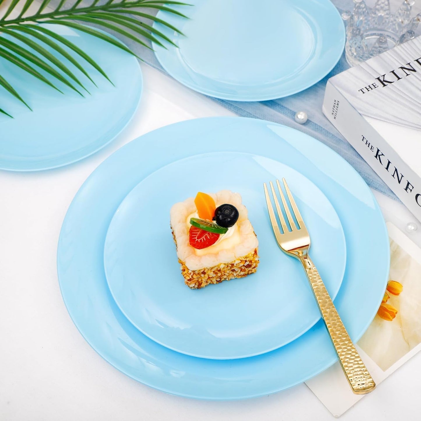 KIRE 60PCS Blue Plastic Plates Disposable - Heavy Duty Light Blue Plates Include 30Pcs 10.25” Dinner Plates and 30Pcs 7.5” for Dessert/Salad in Baby Shower/Picnic