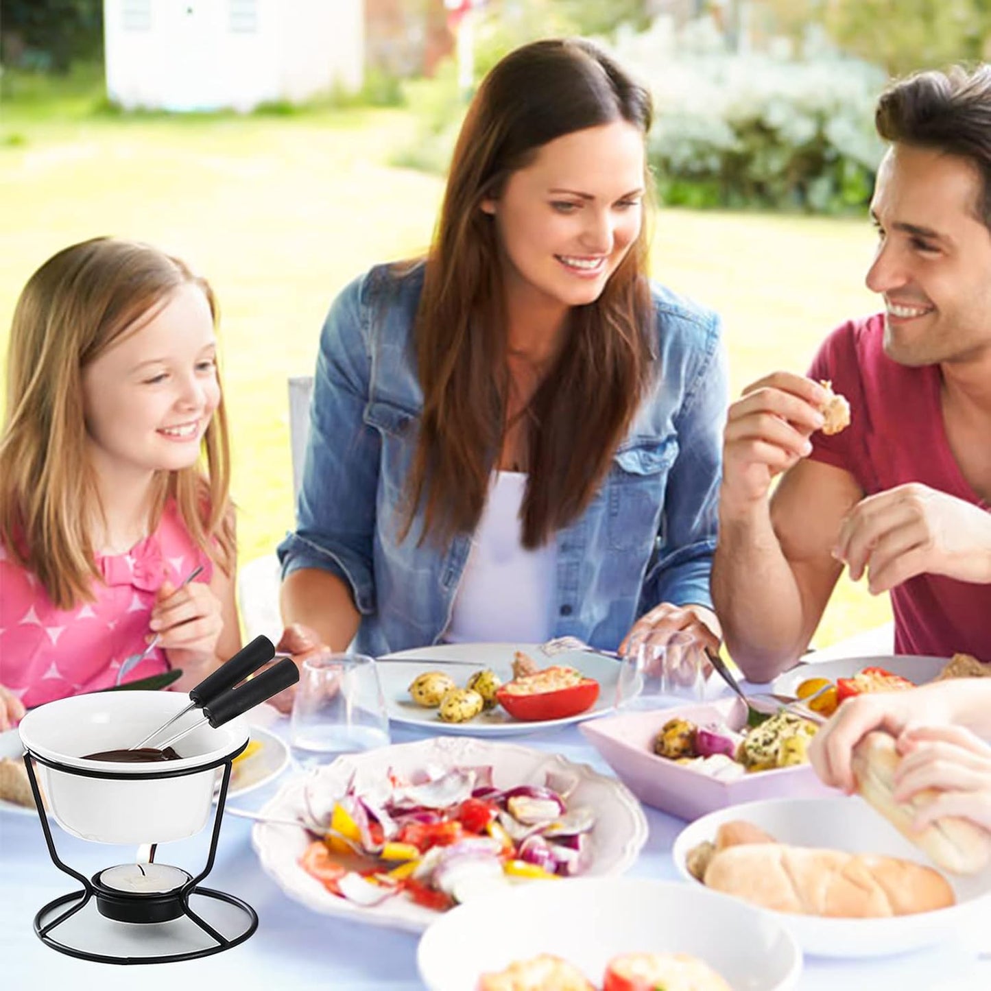 Luvan 4Pcs Fondue Pot Set for Chocolate Butter Cheese, 5oz Butter Warmer for Seafood with 20 Tealight, Ceramic Bowl Oven Microware Dishwasher Safe,Perfect for family dip Fruit,Dessert,Snack