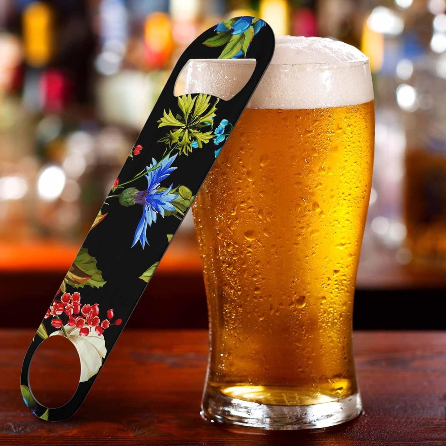 Flowers Stainless Steel Bottle Opener Poppy Wild Roses Cornflower with Leaves Watercolor Floral Romantic Flat Beer Bottle Opener Keychain for Home Kitchen Bar Restaurant Party Birthday Gift