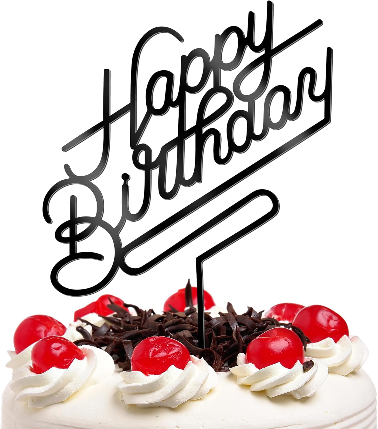 1 PCS Black Happy Birthday Cake Topper, 4.9 x 6.7 Inches Classic Birthday Cake Toppers, Acrylic Happy Birthday Cake Sign, Anniversary Cake Decorations for Party Supplies and Photo Booth Props