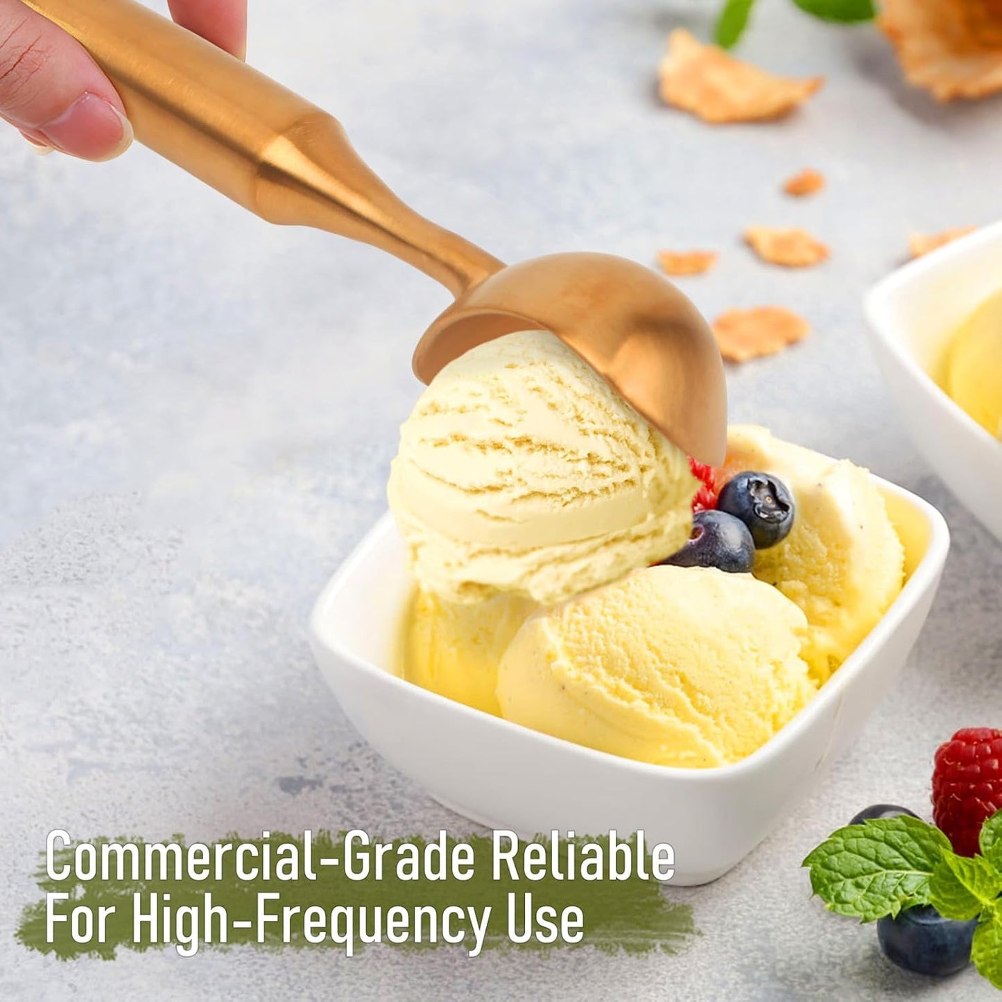 Heavy-Duty 304 Stainless Steel Ice Cream Scoop, 4.5 oz, Durable, Corrosion-Resistant & Dishwasher Safe with Ergonomic Grip for Perfect Scooping, Rosegold