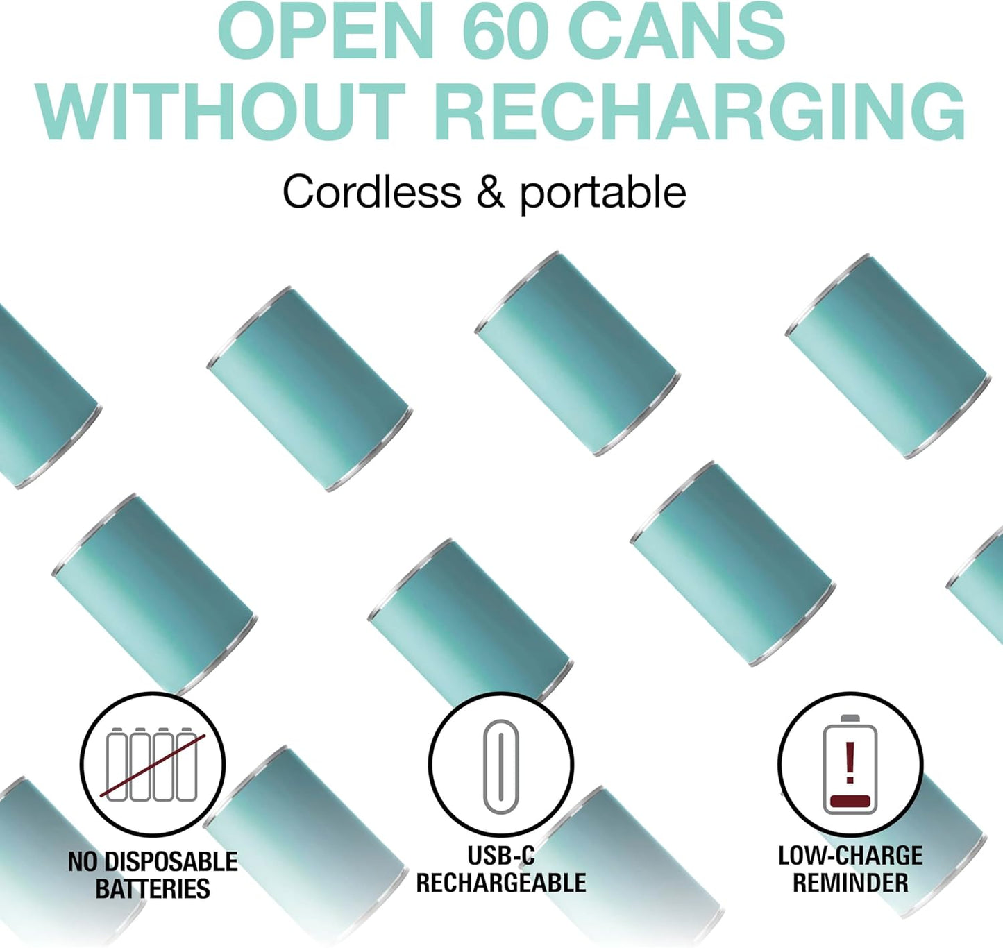 Proctor Silex Automatic Electric Can Opener, Hands Free Cordless Operation & USB Rechargeable, Self-Aligning, Cut Smooth Touch Lid Edges, Compact and Easy to Store, Mint