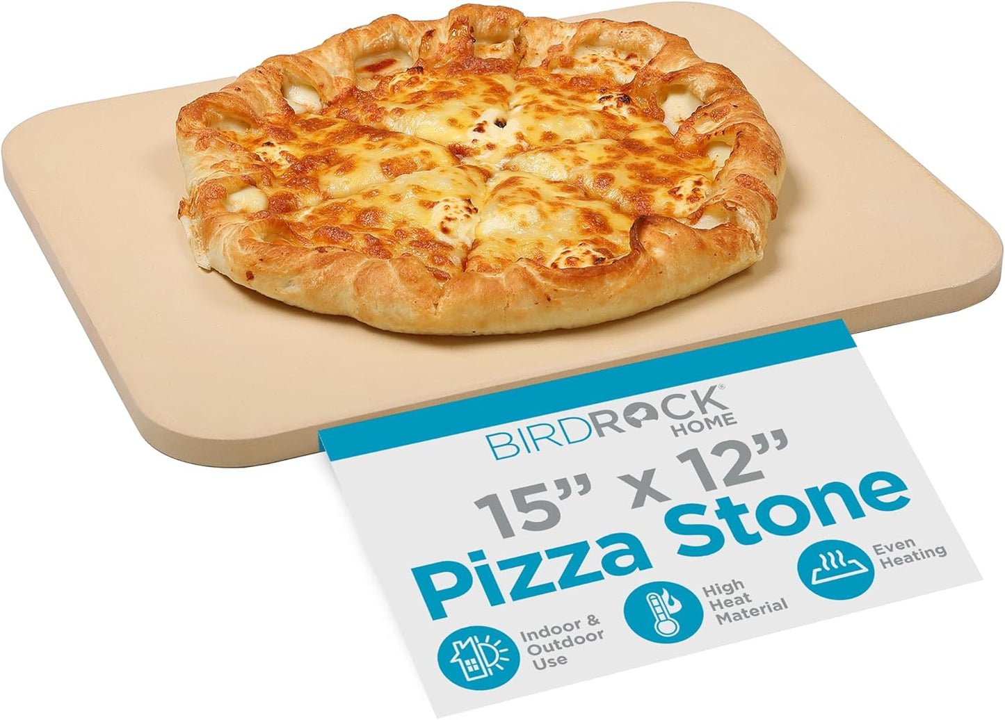 BIRDROCK HOME Pizza Stone for Oven and Grill | 15"x12" Rectangular Cordierite Baking Stone for Cooking, Bread, Pie, BBQ | Indoor - Outdoor | Grill, Smoker, Toaster Use | Ceramic Sheet for Crispy Crust