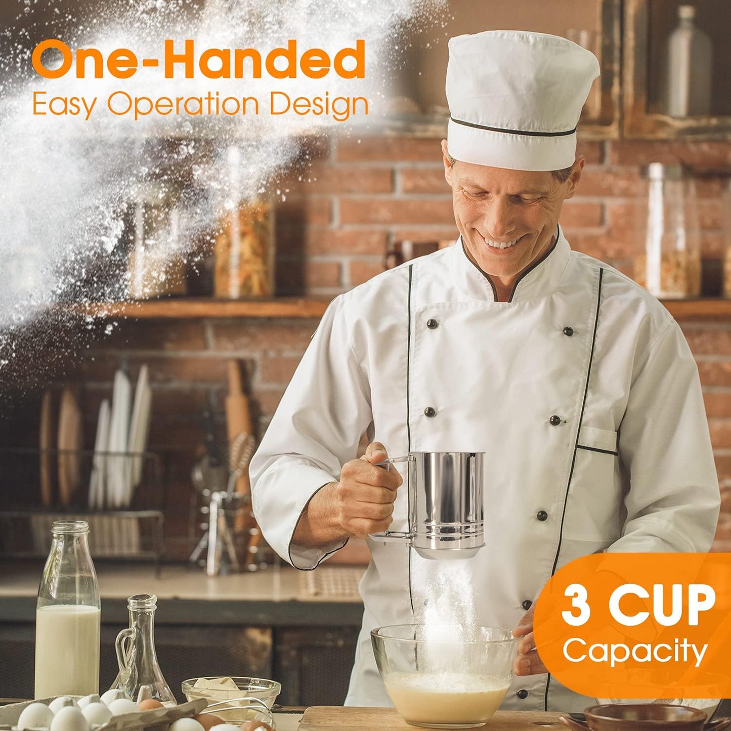 Flour Sifter , 3 Cup Stainless Steel , Great Double-layer Baking Sifters for all Baking Flour and Powdered sugar, Flour Strainer