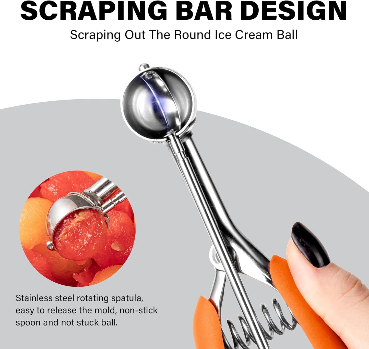 TJ POP Extra Small Cookie Scoop, 1 Tsp Cookie Scoop, Mini Ice Cream Scoop for Melon Baller, Cookie Dough, 0.2oz/ 25mm, Easy Squeeze & Release, Orange