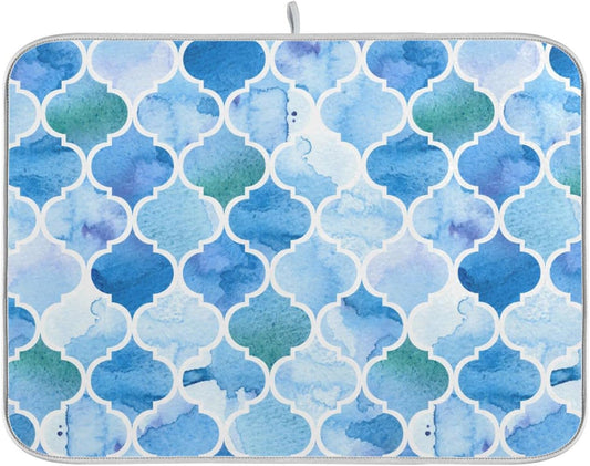 Senya Super Absorbent Dish Drying Mat, Microfiber Fast-Drying Dish Mat, 16/ x 18/ , Kitchen Dish Drying Pad, Watercolour Moroccan Background