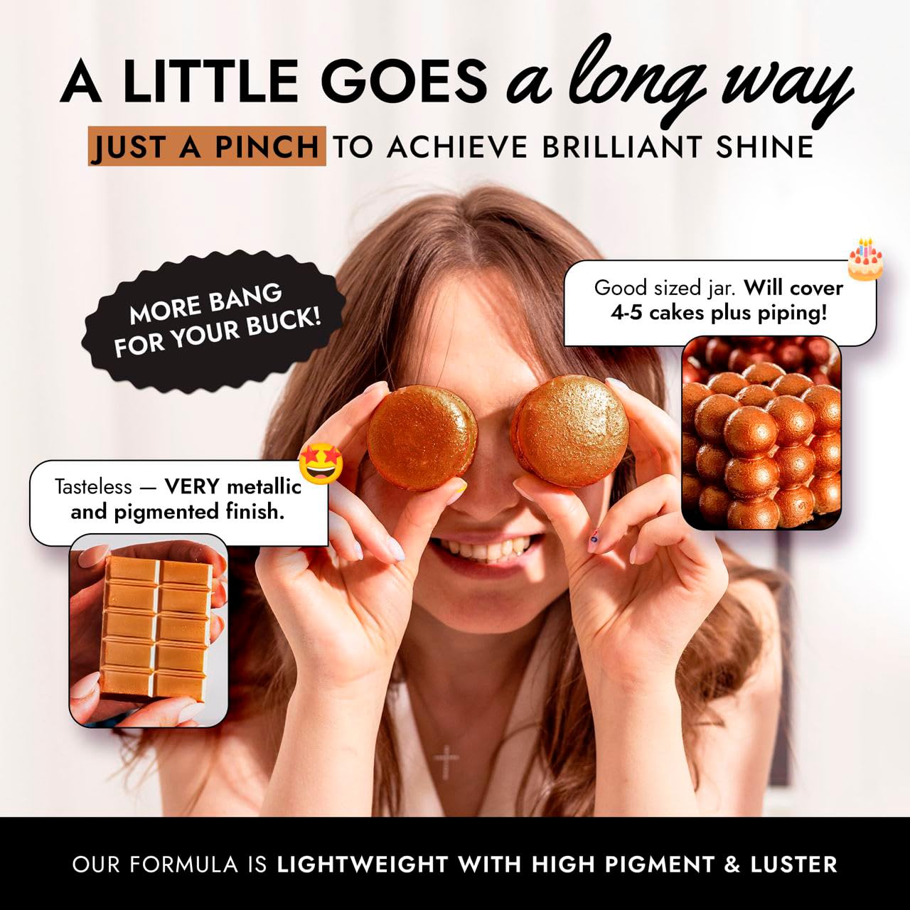 MONÉGASQUE Bronze Edible Glitter for Drinks 7g – Copper Edible Glitter for Cakes & Cocktails – Luster Dust for Drinks, Cocktail, & Chocolate – Drink Shimmering Bronze – Cake Decorations Sprinkles