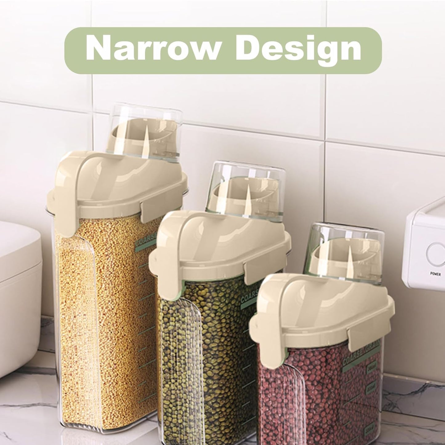 1 PCS Airtight Dry Food Container, Clear BPA-Free Plastic Cereal Containers Storage for Kitchen Pantry, Rice Cereal Flour Holder with Pouring Spout Measuring Cup, White, 51fl.oz/1.5L