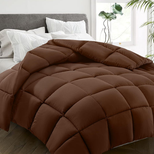 HYLEORY All Season Queen Size Bed Comforter - Cooling Down Alternative Quilted Duvet Insert with Corner Tabs - Winter Warm - Machine Washable - Mocha Coffee