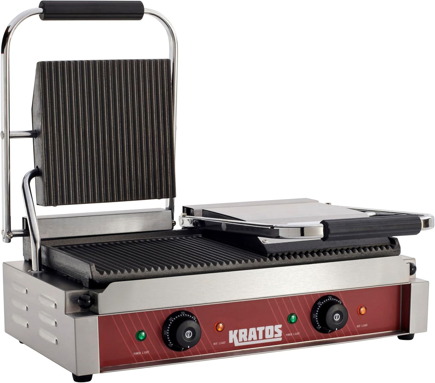 Kratos Commercial Electric Panini Sandwich Grill with Grooved Plates, 18.7" x 9" Cooking Surface, Commercial Countertop Panini Press, 120V, 3500W (29Y-023)