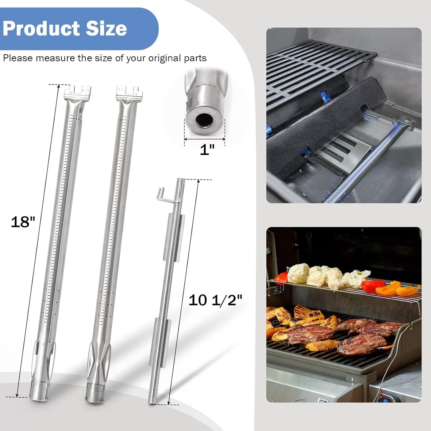 Criditpid Grill Replacement Parts for Weber Spirit I/II 200 with Front Control, Stainless Steel 7635 Flavorizer Bars, 69785 Burners & 7637 Grid Grates for Weber Spirit E210, E220, S210, S220 Grills.