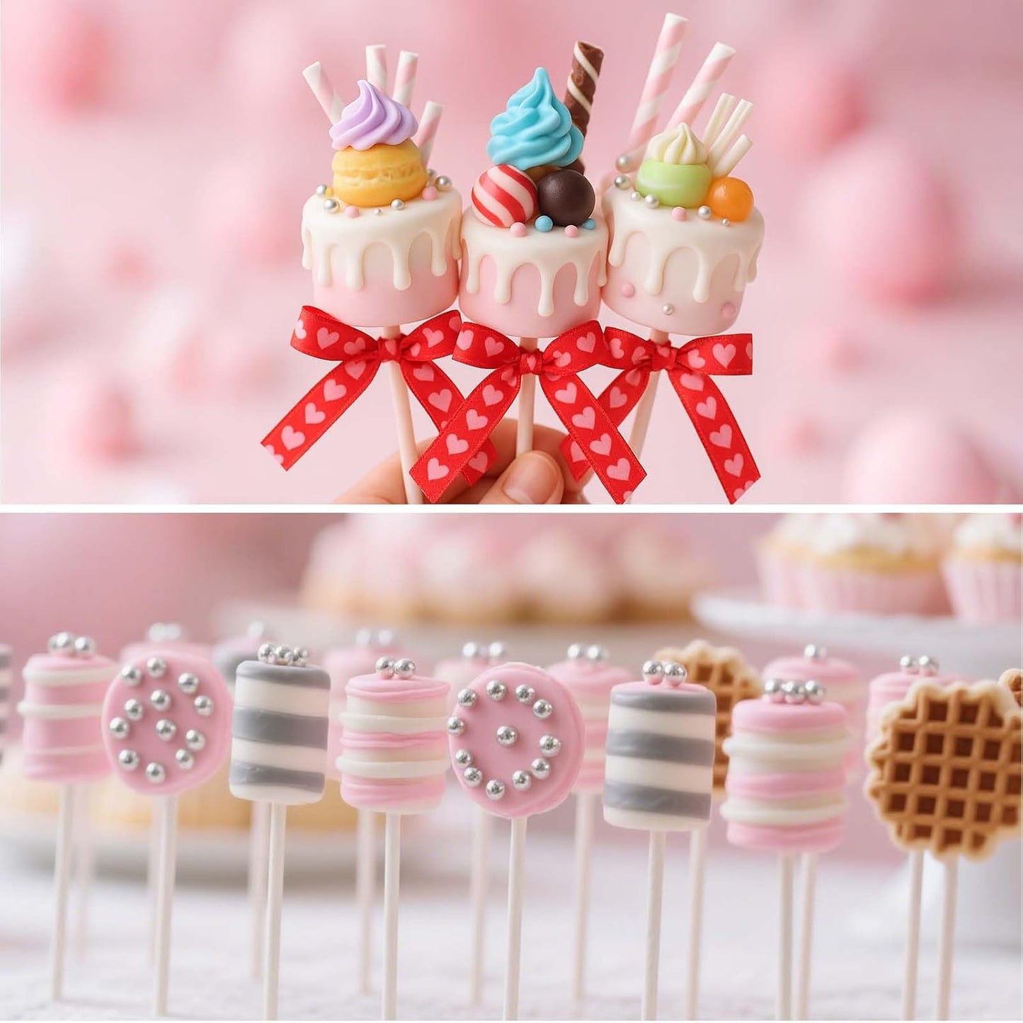 Juome Circle Cake Pop Mold Kit, 8 Cavities Cakesicle Molds Silicone with 100 Sticks & 100 Packaging Bags, Round Cake Pop Maker Supplies Accessories, Baking Tools for Home Baking Desserts