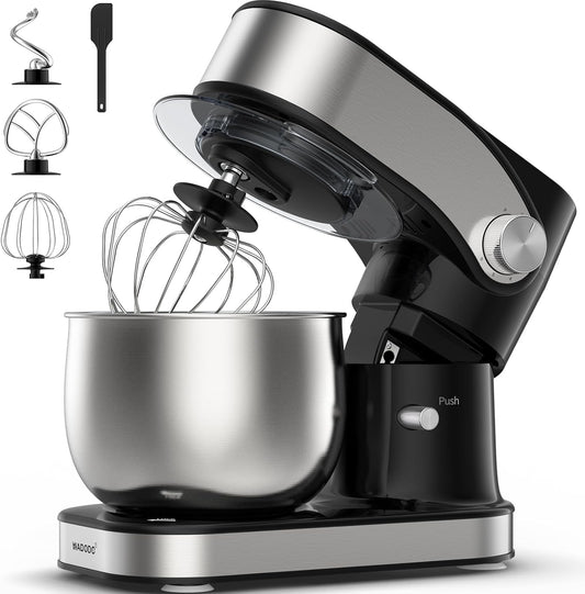 WADODO Stand Mixer, 3.2Qt Small Kitchen Mixer,6 Speeds Electric Food Mixer,Lightweight 304 Stainless Steel Kitchen Mixer with Bowl, Egg Whisk, Dough Hook, Flat Beater & Splash Guard - for Daily Use