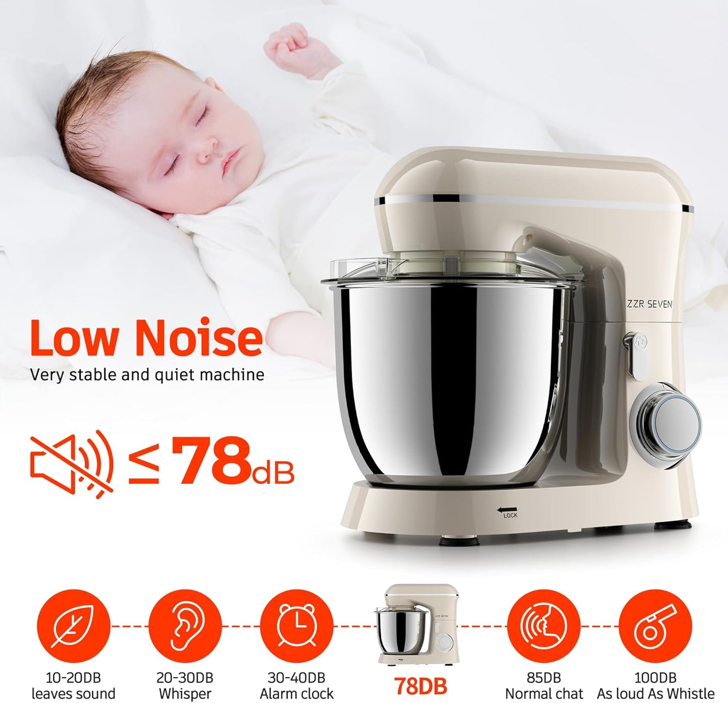 Stand Mixer, 5.5 Quart, 10 Speed Tilt-Head Food Mixer, Kitchen Electric Mixer with SS Bowl, Copper Motor, Beater, Dough Hook, SS Egg Whisk (450W Cream)